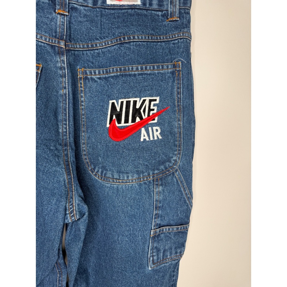 Vintage 90s Nike Air Embroidered Logo Carpenter Jeans Hip Hop 38 Denim Baggy - Picture 9 of 12
